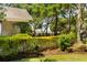 Manicured backyard featuring lush greenery and mature trees, offering privacy and natural beauty at 2 Pierates Cruz, Mount Pleasant, SC 29464