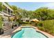 Private in-ground pool is surrounded by lush landscaping, offering a serene retreat at 2 Pierates Cruz, Mount Pleasant, SC 29464