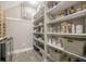 Walk-in pantry with shelving provides ample storage for food and household items at 3006 Cross Vine Ln, Summerville, SC 29483