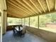 Large screened porch features a table, chairs and view of the backyard and treeline for relaxing outdoor living at 319 Parish Park, Summerville, SC 29485