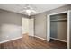 Bedroom featuring hardwood floors, a ceiling fan, and closet at 620 Clearview Dr, Charleston, SC 29412