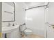 Compact bathroom with a pedestal sink and a shower with a white curtain at 675 Fair Spring Dr, Charleston, SC 29414