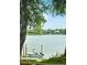 Scenic lake view of boat and dock framed by trees, offering a tranquil and picturesque setting at 112 Waterfront Plantation Dr, Charleston, SC 29412