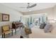 Main bedroom with a desk, scenic views, sitting area, ceiling fan, and neutral carpet at 112 Waterfront Plantation Dr, Charleston, SC 29412