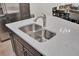 Close-up on stainless sink and faucet with white quartz counter at 113 Alpine Rd, Summerville, SC 29485
