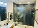 Modern bathroom featuring a glass-enclosed shower with subway tile and stylish fixtures at 1202 Ventura Pl, Mount Pleasant, SC 29464