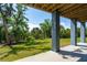 Covered outdoor patio with a view of the lush, green backyard and mature trees, perfect for relaxing at 1502 Menhaden Ln, Mount Pleasant, SC 29466