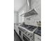 Close-up of a professional-grade range and vent hood in a modern, elegant kitchen at 1518 Bower Ln, Johns Island, SC 29455
