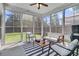Cozy screened porch with modern seating, a ceiling fan, and an open view of the yard at 2809 Conservancy Ln, Charleston, SC 29414