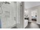 Modern main bathroom with glass-enclosed shower, soaking tub, and tile flooring at 2827 Wagner Way, Mount Pleasant, SC 29466