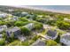 Aerial view of a quaint coastal community with lush greenery, picturesque homes, and easy beach access at 3301 Palm Blvd, Isle of Palms, SC 29451