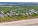 Panoramic aerial view of beachfront homes with private boardwalks, surrounded by trees and waterfront landscapes at 3301 Palm Blvd, Isle of Palms, SC 29451