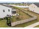 Aerial view of a well maintained fenced backyard with a patio, fire pit and play structure at 401 Carrara Dr, Summerville, SC 29486