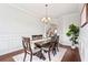 Bright dining room with hardwood floors, elegant wainscoting, and a rustic wooden table with seating for six at 4024 Exploration Rd, Ladson, SC 29456