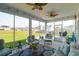 Inviting screened-in porch featuring cozy seating and a lovely view of the lush backyard at 408 Trevi Ln, Summerville, SC 29486