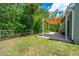 Beautiful backyard with a covered patio, lush lawn, and a wooden fence surrounded by trees at 409 Carousel Ct, Summerville, SC 29483