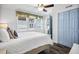 Charming bedroom with ocean view, light blue doors, and coastal decor at 412 Palmetto Blvd, Edisto Island, SC 29438