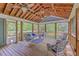 Well-lit screened porch featuring open design and comfortable wicker furniture set with pillows at 4942 Storage Rd, Meggett, SC 29449