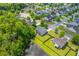 An aerial view of a neighborhood with lush greenery and a community pond in the backyard at 606 Knowledge Dr, Ladson, SC 29456