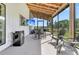 This covered patio has a refrigerator, a TV, and comfortable seating, offering a relaxing outdoor space at 733 Oakridge View Trl, Ridgeville, SC 29472