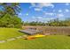 Spacious backyard featuring a wooden dock, a kayak, and lush greenery at 112 Berkshire Dr, Wando, SC 29492