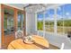 Bright dining nook has water views from large windows next to glass doors at 112 Berkshire Dr, Wando, SC 29492