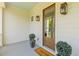 Charming front door with decorative plants and a 'welcome' mat creates an inviting entrance at 112 Berkshire Dr, Wando, SC 29492