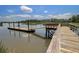 Wooden dock with benches overlooking calm water at 1634 Pin Oak Cut, Mount Pleasant, SC 29466