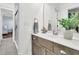 Bathroom featuring a vanity with modern fixtures, a mirror, and a glass-enclosed shower at 1658 Pierce St, Charleston, SC 29492
