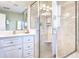 Bathroom featuring a glass enclosed shower with tile and a modern vanity with great lighting at 1834 Cornish Ave, Charleston, SC 29412