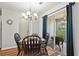 Cozy dining area featuring a modern chandelier, dark wood table, and access to the screened-in porch at 2030 Coldspring Dr # 708, North Charleston, SC 29406