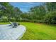 Landscaped backyard featuring a stone patio seating area, perfect for outdoor entertaining and relaxation at 3635 Pandora Dr, Mount Pleasant, SC 29466