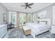 Bright main bedroom has a ceiling fan, a cozy chair, and French doors to the outside at 3635 Pandora Dr, Mount Pleasant, SC 29466