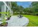Cozy backyard patio with chairs and lush green landscaping offers a perfect spot for outdoor relaxation at 3635 Pandora Dr, Mount Pleasant, SC 29466