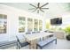 Spacious covered patio with outdoor seating, ceiling fan, and TV for outdoor entertaining at 3688 Goodwater St, Mount Pleasant, SC 29466