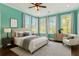 Well-furnished bedroom with hardwood floors, ceiling fan, large windows, and curtains at 4637 Bonnie Marie Way, North Charleston, SC 29405