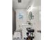 Bathroom featuring a modern vanity, patterned tile floor, and a shower with a gray curtain at 5075 Walker St, North Charleston, SC 29405