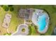 Overhead aerial of the community pool and playground area, showcasing recreational amenities for residents at 511 Nandina Dr, Goose Creek, SC 29445