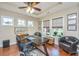 Well-lit home office with hardwood floors, stylish furniture, and large windows offering a pleasant view at 511 Nandina Dr, Goose Creek, SC 29445