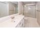 Bright bathroom with a shower-tub combo and a large vanity mirror at 107 Spalding Cir, Goose Creek, SC 29445