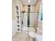 Bathroom featuring a glass shower with black trim and mosaic flooring at 107 Tracy St, Walterboro, SC 29488