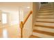 Wooden staircase featuring decorative banister and hardwood steps at 120 Full Moon Ct, Ladson, SC 29456