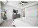 Large main bedroom with tray ceiling, ceiling fan and plenty of room for dresser and mirror at 134 Lucca Dr, Summerville, SC 29486