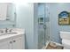 Stylish bathroom with a glass shower and elegant fixtures at 1404 Palmetto Blvd, Edisto Beach, SC 29438
