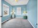 A cozy bedroom featuring carpeted floors and bright blue walls at 1404 Palmetto Blvd, Edisto Beach, SC 29438