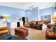 Open-concept living room with blue walls, wet bar, and comfortable seating at 1404 Palmetto Blvd, Edisto Beach, SC 29438