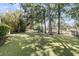 A lush green backyard with an iron fence, mature trees, and comfortable seating at 1733 James Basford Pl, Mount Pleasant, SC 29466