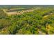 Overhead view of a potential building lot outlined in yellow, surrounded by lush, mature trees and landscape at 2234 River Rd, Johns Island, SC 29455