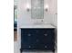 Bathroom with blue vanity, marble countertop, and view to Primary bedroom at 2538 Helmsman Rd, Johns Island, SC 29455