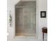 Glass shower features marble tiling and pebble floor at 2538 Helmsman Rd, Johns Island, SC 29455